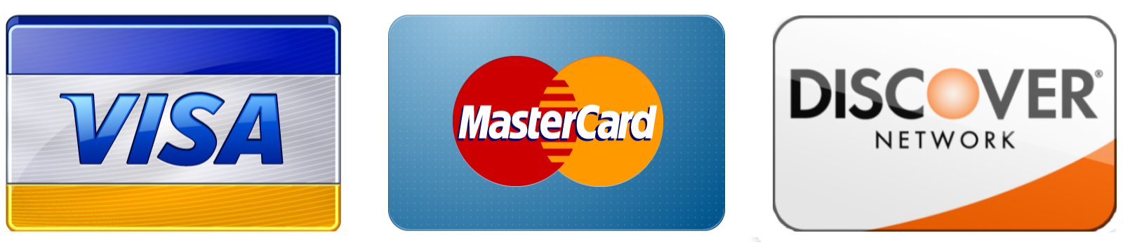 Photo of payment options, Visa, Mastercard and Discover